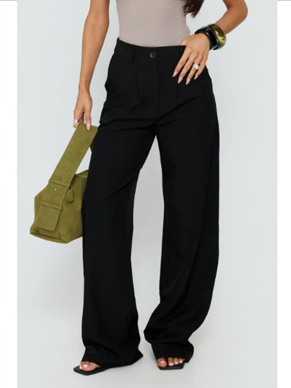 Princess Polly Archer Pleated High Waist Straight Leg Pants Black Trouser Size 6